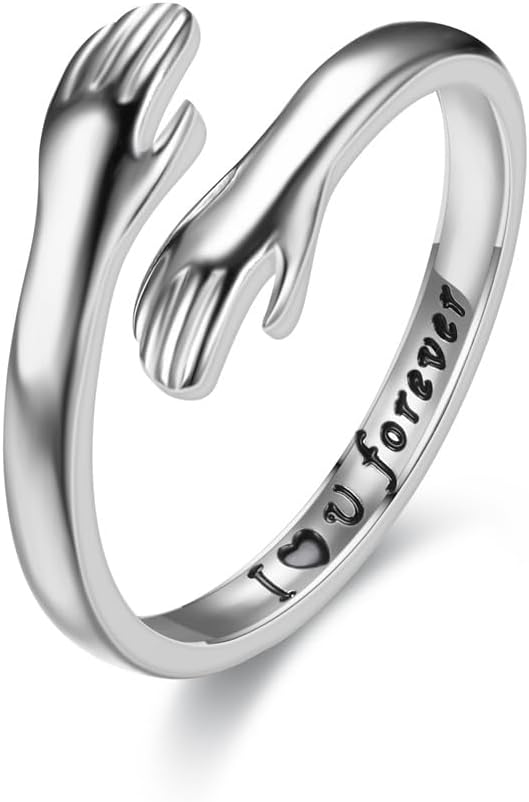 To My Granddaughter Hug Ring, Hope Rings Inspirational Stainless Steel Engarved With “Always With You” Message Adjustable Ring for Women Non Tarnish Jewelry Gift for Her Birthday Christmas - Image 6