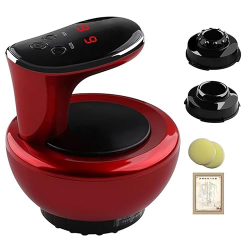 Electric Cellulite Suction, Cordless Electric Scraping Tools, Heating Gravity Cupping Instrument with 9 Level Temperature Suction, for Belly Legs Arms Back Massage (Red)