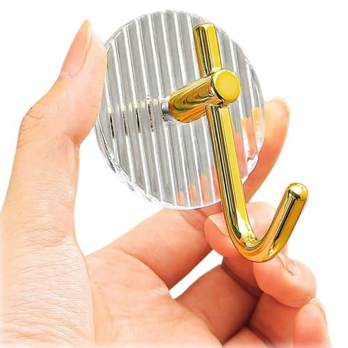 Image of Self Adhesive Golden Wall Hook Hanger with Magic Stiker Acrylic Transparent Adhesive Hooks for Wall-Set of 5pcs (Golden Hook-5)