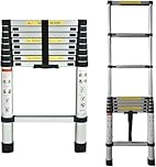 Extension Ladder Telescoping Stainless Steel Straight A-Frame Ladder Home Roof Outdoor Compact Telescopic Lightweight Safety Lock Easy to Store for Roofing Business Household RV Use (2.6m Straight)