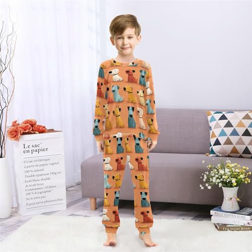 Long Sleeve Pajama Set for Girls Boys,Colorful Dogs Sitting Pattern Comfy Crewneck Sleepwears,Soft Kid's Homewear Clothes Underwear Sets 4T4