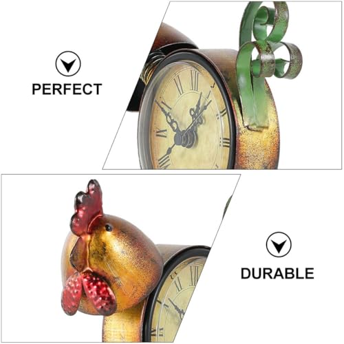 Reloj de pollo de hierro figura vintage sobre mesa decoración hogar marrón antiguo 4