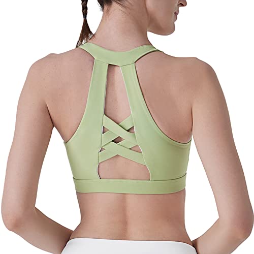 MYSIGHT Racerback Sport-BH für Damen, Workout-BH mit abnehmbarem Pad, mittlere Unterstützung, Crisscross Yoga Gym Top, Pastellgrün, small Cover