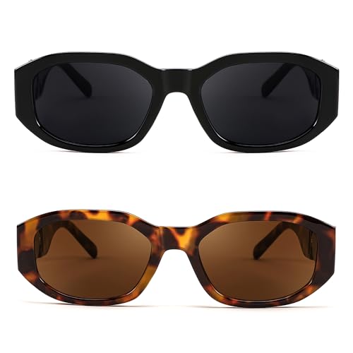 Image of FEISEDY Retro Trendy Rectangle Sunglasses Women Men Narrow Shades B2322 | |Vintage Shades |UV400 Protection |Blocks Glare |Women & Men |Comes With A Storage Case