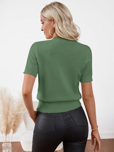 Image of Libsorge Womens Cropped Short Sleeve Sweater Fall 2025 Crewneck Sheer Knit Tops - Lightweight, Thin, Crop, Slim Fit