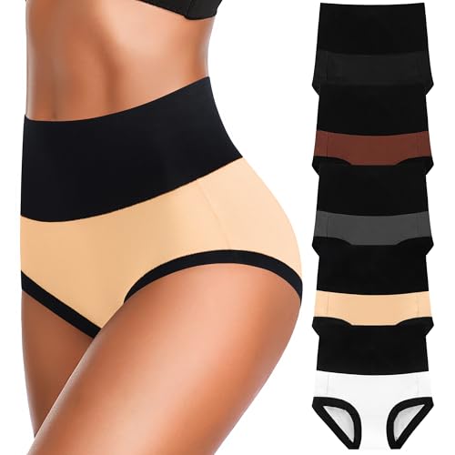 Image of Eiggam Underwear for Women Cotton High Waist Panties Full Coverage Briefs Soft Strech Ladies Breathable Panties-Multi Pack