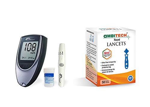 DR. MOREPEN BG-03 Glucometer with 25 Strips and AmbiTech 50 Round Lancets