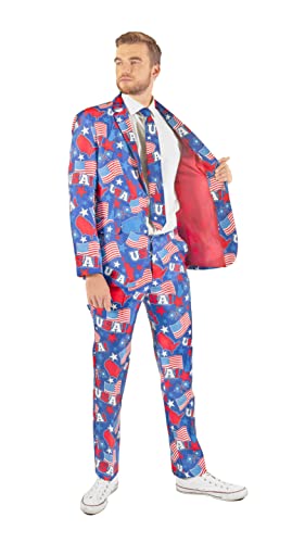 Offstream Men's Party Costumes - USA Patriotic Theme - Slim Fit - Includes Matching Blazer Jacket, Pants & Tie3