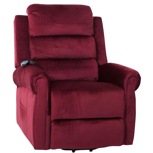 Fernsehsessel HWC-K63, Relaxsessel, Liegefunktion Aufstehhilfe Massage Heizfunktion, Stoff 220g/m² Chenille - Bordeaux