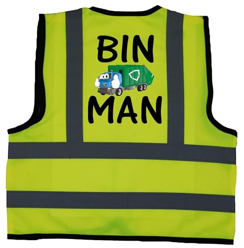 Acce Products Bin Man Baby Children Kids Hi Vis Safety Jacket Vest Sizes 7-9 Years Yellow Optional Personalised On Front
