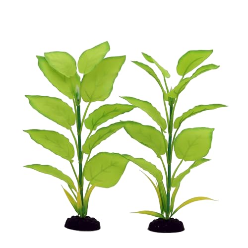 DVHEY 2-Pack 12 Inch Aquarium Silk Aquarium Plants, Artificial Plastic Plant for Small Tank, Goldfish, Fish Hides (Light Green, 12 Inch)