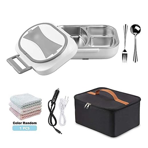 YOUDirect Electric Lunch Box with Insulated Carry Bag, 12V 110V Portable Food Heater for Car Home, Heating Lunch Warmer with Stainless Steel Container Spoon Fork Cleaning Cloth (Gray)