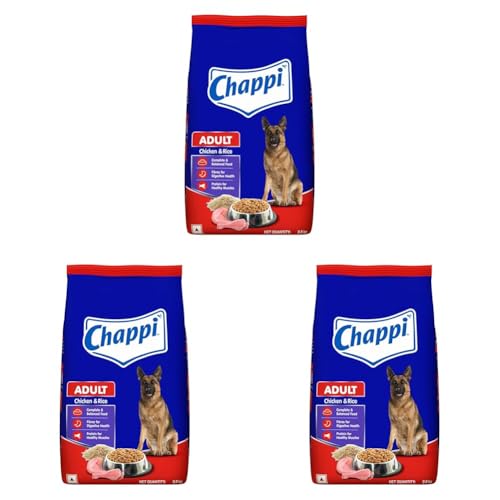 Image of Chappi Adult (1+ Years) Dry Dog Food, Chicken & Rice, 2.8 kg, Complete and Balanced Food for Adult Dogs (Pack of 3)