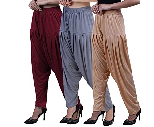 Image of CASUALS Women's Regular Fit Viscose Drawstring Patiala Harem Pants Combo Pack 3