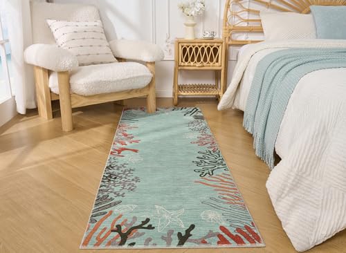 Tapete corredor lavado Coral Coastal 2x6 Aqua miniatura 2