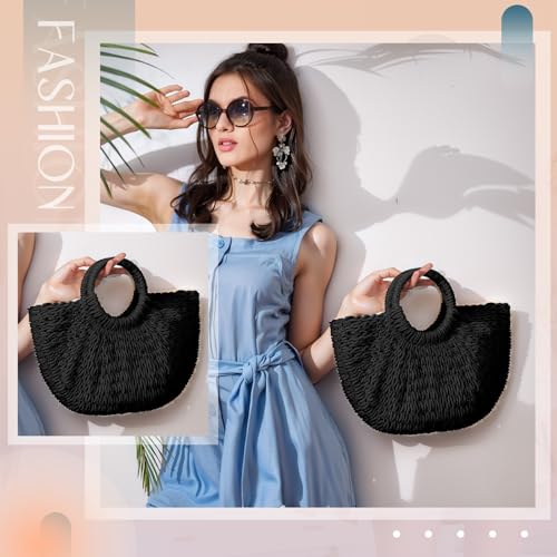 Image of Frienda Straw Tote Bag Summer Beach Bag Handmade Straw Rattan Woven Handbag for Women Travel