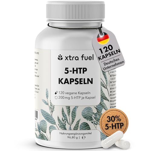 5-HTP - 120 Kapseln mit 200 mg 5-HTP pro Kapsel (hochdosiert) - 30% Extrakt aus natürlichem Griffonia Simplicifolia - laborgeprüft & vegan, pflanzliches 5‑Hydroxytryptophan