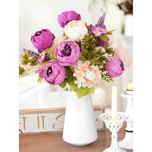 Image of FiveSeasonStuff Vintage Artificial Peonies Silk Peony Flowers and Hydrangeas for Wedding Bridal Home Decor - Beautiful Floral Centerpiece Arrangement 2 Bouquets (Mixed Pale Pink and Thistle Purple)
