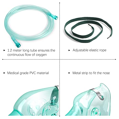 2 Pack Oxygen Mask For Face Adult With 6.6' Tube & Adjustable Elastic Strap - Size L #TOP2