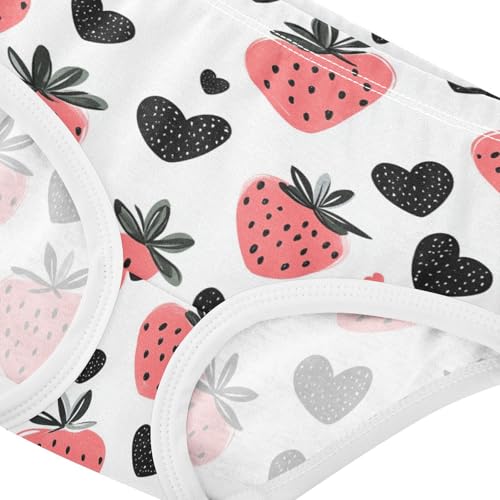 Wusikd Cute Strawberry Girls' Underwear Cotton Black Hearts Girls Briefs Soft Toddler Underwear 2T4