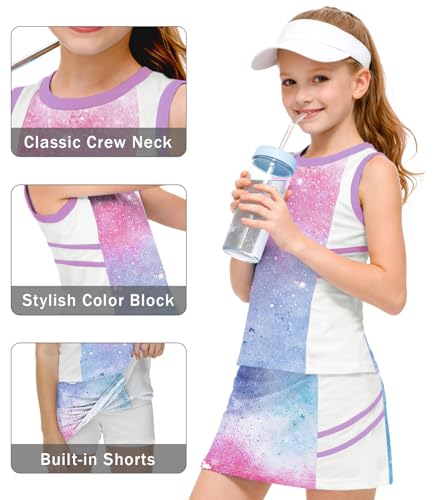 Image of AOBUTE Girls Tennis Golf Outfit Tank Top and Skirt with Shorts Set 4-12 Years