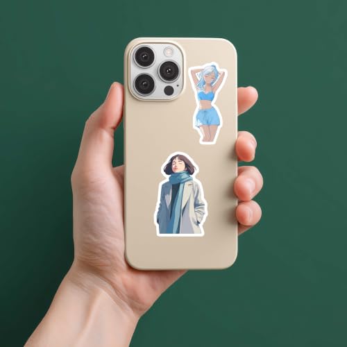 Image of Blue Aesthetic Kawaii Girl Vinyl Stickers Pack of 35 | Waterproof Sky Blue & Pastel Cute Fashion Decals for Laptop, Water Bottle, Journal, Scrapbook, Phone Case | Self-Adhesive Sticker Pack