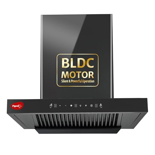 Image of Pigeon Atmos 60 cm BLDC T Shape Kitchen Chimney 1500 m3 /hr | Filterless Autoclean Kitchen Chimney | 12 Years Motor and 2 Years Comprehensive Warranty |Black | 9 Speed Touch Control + Motion Sensor