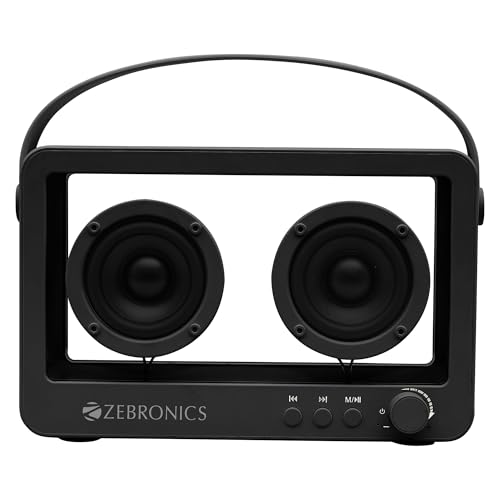 Image of ZEBRONICS Sound Feast 75, Portable Bluetooth Speaker, 14 Watts, 10 Hours Playback, Transparent Body, Dual 6.6 cm Drivers, Carry Strap, Bluetooth v5.3 | TWS | mSD | AUX (Black)