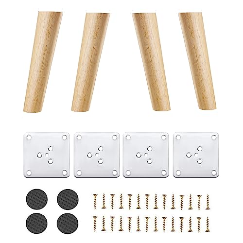 YouYuer 4PCS Patas para Muebles Madera,Patas Inclinadas Cónicas con Placa de Montaje y Tornillos Patas de Madera para Sofas Mesitas Armarios Cama Mesa De Comedor (18cm)