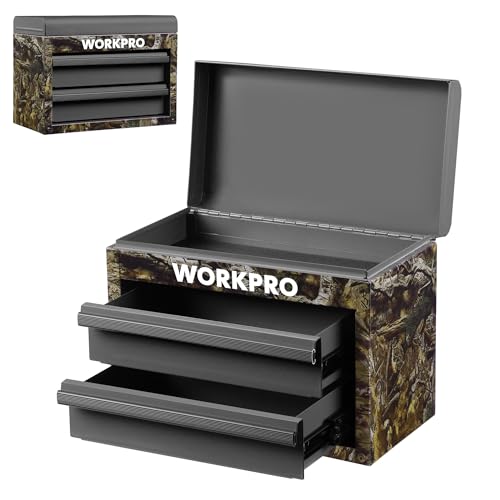 WORKPRO Metal Mini Tool Box with 2 Drawers and Top Storage