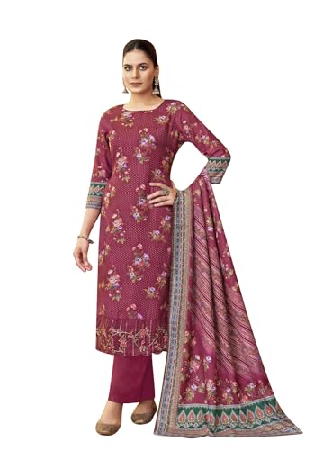 ladyline Womens Printed Pashmina Salwar Kameez - Daman Lace Border Indian Ethnic Dress
