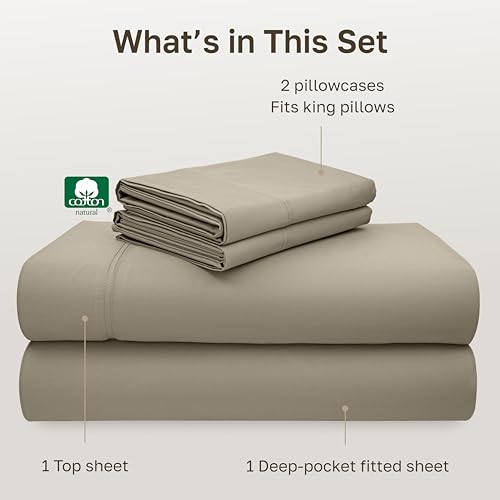 Image of California Design Den Luxury King Size Sheet Set - 100% Cotton, 600 Thread Count Deep Pocket King Sheets, Hotel-Quality Bedding with Sateen Weave (Cool Taupe)