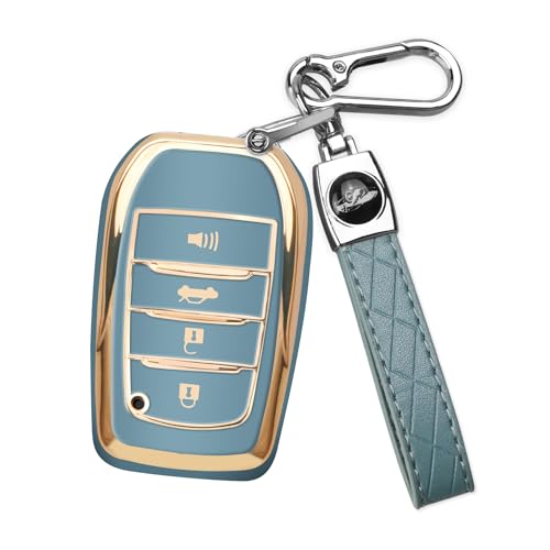 QBUC for Toyota Key Fob Cover with Keychain for toyota key fob case Fit for 2019-2024 Venza RAV4 Prime Land Cruiser Fortuner Grand Highlander Corolla Cross Hilux (G-BLUE)