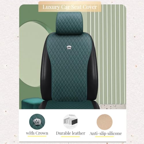 Red Rain Leather Seat Cover Universal Seat Covers with Crown Car Seat Protector Fit Car/Auto/Truck/SUV Green 2/3 Covered (Army Green) - Thumbnail 4
