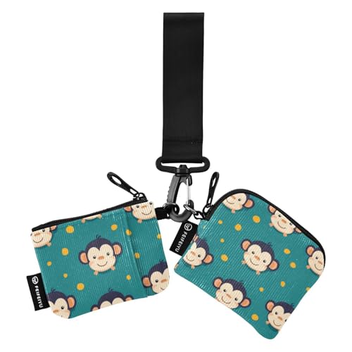 Cute Animal Monkey Dual Wristlet Wallets for Women Minimalist Coin Purse Change Holder with Wristlet Strap for Women 2 Packs billetera de Mujer para tarjetas