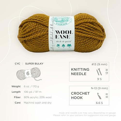 Image of Lion Brand Yarn Wool-Ease Thick & Quick Yarn, Soft and Bulky Yarn for Knitting, Crocheting, and Crafting, 1 Skein, Flax | Super Bulky Wool Acrylic Blend Fiber for Soft Hats, Sweaters, Chunky Blankets, Yarn for Crochet, Knitting, Crafts, Weaving