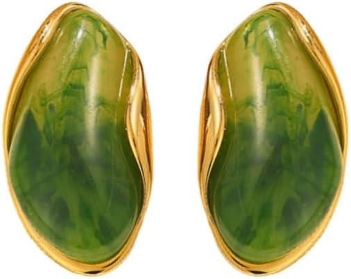 Kokoma Irregular Oval Stud Earrings for Women Resin Statement Earrings Stainless Steel Studs Fashion Ear Jewelry Accessory