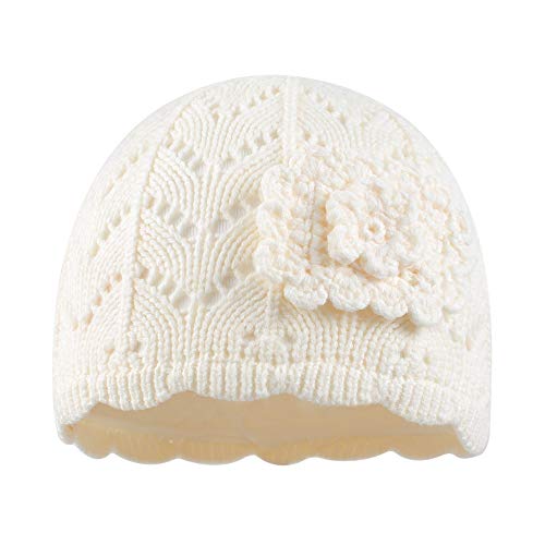 Baby Knitted Beret Hat Warm Infant Toddler Girls Beanie Autumn Winter Flower Kids Hats (White Flower, S) #TOP1