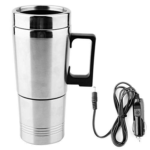Car Water Boiler Heated Travel Mug Cup Warmer Portable Stainless Steel Electric Kettle Car Hot Water Kettle 12V Travel Kettle Coffee Tea Water Heating Cup for Cars with 12V Cigarette Lighter 350ML+1