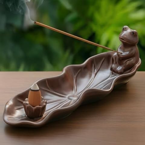 Glazery Frog Incense Holder for Sticks, Handmade Ceramic Holder for Burning Sage Sticks, Palo Santo, Cone and Backflow, Incense Burner for Meditation Room Home Decor, Frog Spiritual Gifts for Women Cover
