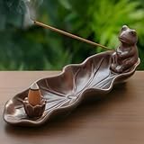 Glazery Frog Incense Holder for Sticks, Handmade Ceramic Holder for Burning Sage Sticks, Palo Santo, Cone and Backflow, Incense Burner for Meditation Room Home Decor, Frog Spiritual Gifts for Women