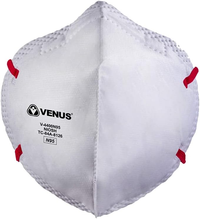Suzec Venus Series V-4400 Flat Fold Respirator With Niosh N95 Certification, Pack Of 1 (Strap Color May Vary)