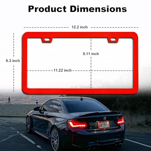 Image of 2 Packs License Plate Frame Aluminum Metal Licence Plate Holder for Car Universal Fit for Men Women (Red)