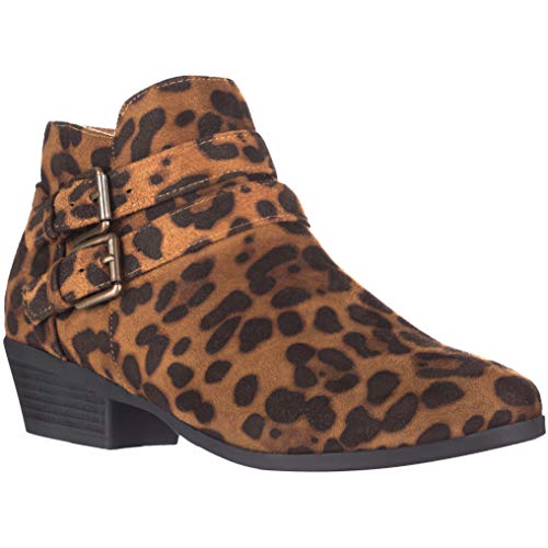 ILLUDE Women's Western Almond Round Toe Slip on Bootie - Low Stack Heel - Zip Up - Casual Ankle Boot