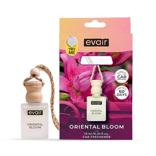 Image of Evair Car Air Freshener with Essential Oils Fragrance in Glass Bottle with Wooden Diffuser Lid | 10 ml - Pack of 1 (Oriental Bloom)