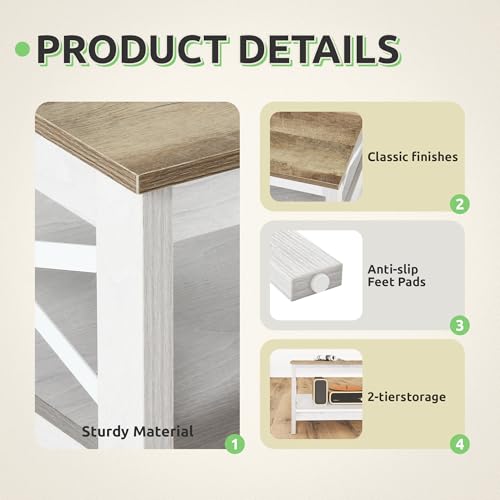 GOOBED Modern Coffee Tables for Living Room with Storage, Farmhouse 2-Tier Rectangular Coffee Table, 39.4" Coffee Table with Ample Storage Ideal for Living Room Home Office, Gray Wash