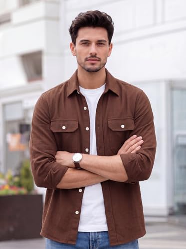 Image of Amazon Brand - INKAST Men's Cotton Blend Button Down Shirt | Long Sleeve Casual Lightweight Breathable Collared Shirts | Soft Comfortable Everyday Wear |Two Flap Chest Pockets |Using like Jacket Shirt