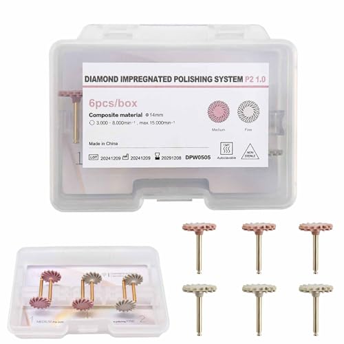 Image of Dental Composite Resin Polishing P2 Disc Polisher Wheels Diamond 2-Step Polishing System 14mm Wheel Kit Spiral