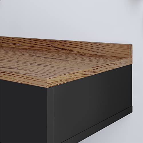 Penteadeira Gloss para Maquiagem Suspensa com 1 Gaveta Porta Joias com Puxador Concha Dourado (Preto