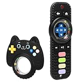 2 Pack Baby Rattles Teething Toy for Babies 3-6 Months, Teething Relief for Infant 6-24 Months, Silicone Teethers TV Remote Boys and Girls Sensory Toy